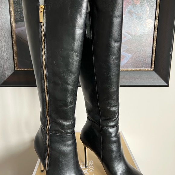 Michael Kors Stiletto Smooth Black Leather Women Boots - Picture 3 of 3